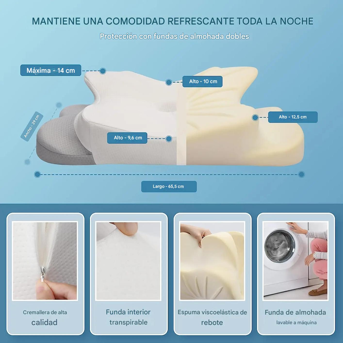 Almohada ortopédica sin dolor de cuello y hombros – Almohada cervical de espuma viscoelástica ergonómica para dormir