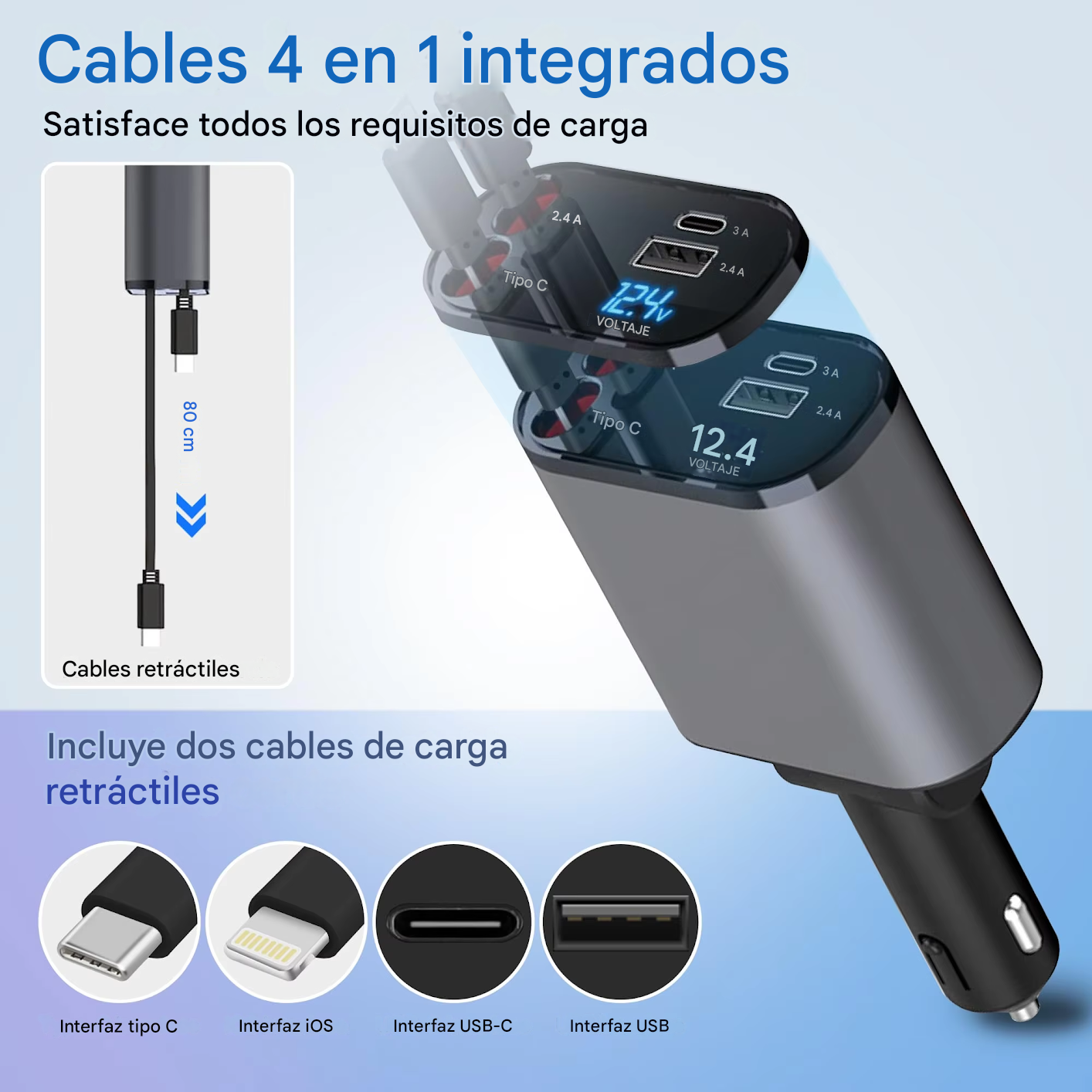 CARGADOR DE COCHE 4 EN 1 RETRÁCTIL
