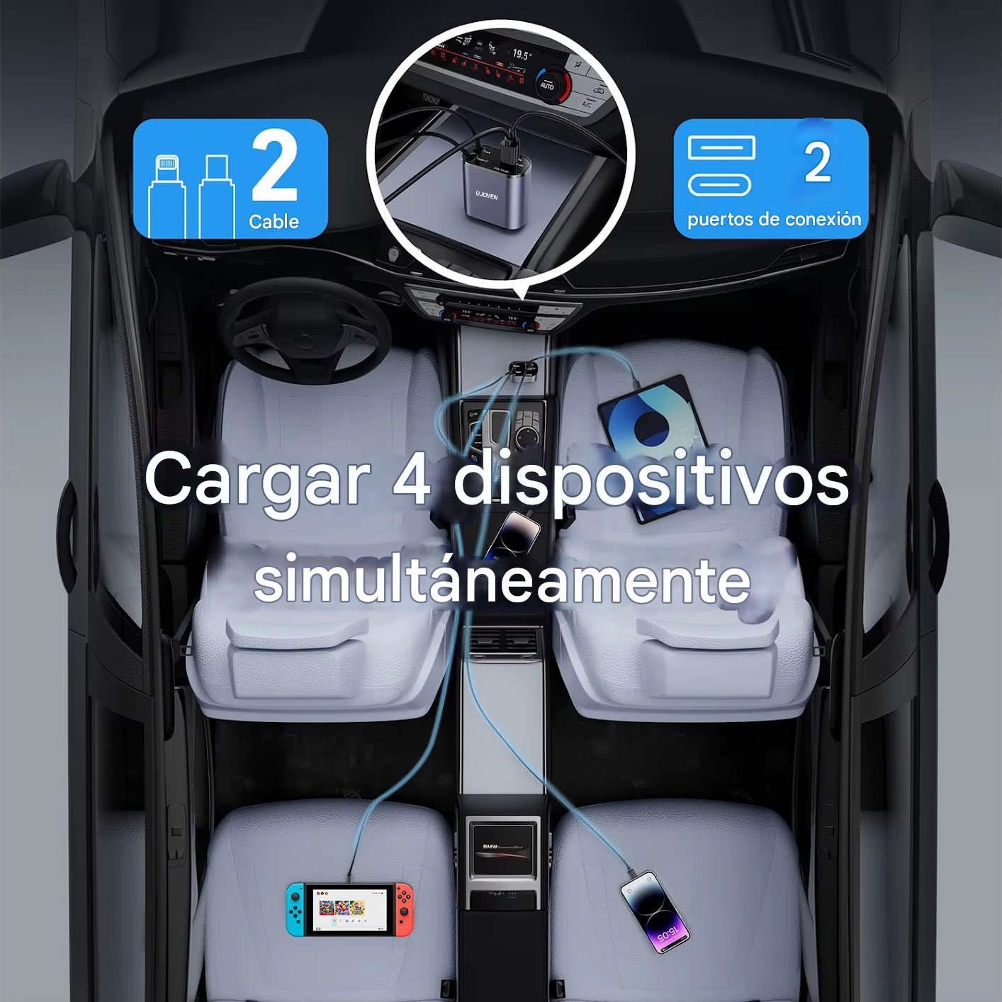 CARGADOR DE COCHE 4 EN 1 RETRÁCTIL