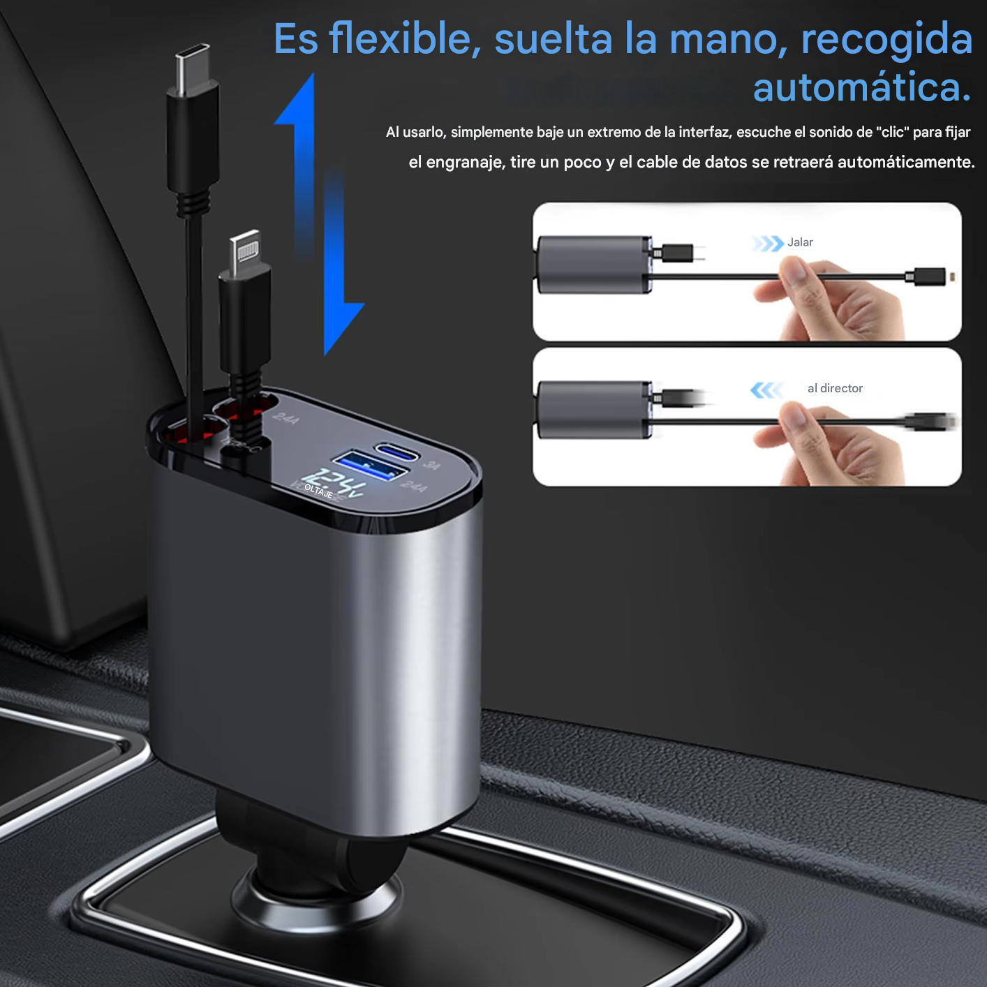 CARGADOR DE COCHE 4 EN 1 RETRÁCTIL