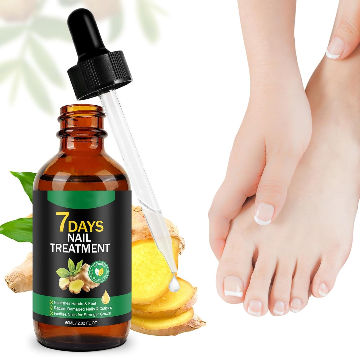 Tratamiento De Hongos En Las Uñas, Tratamiento De Hongos En Las Uñas De Jengibre Para Uñas De Manos Y Pies, 60Ml Reparadores De Uñas Solución, Fortalece La Uña, La Uña Se Regenera De Forma Natural