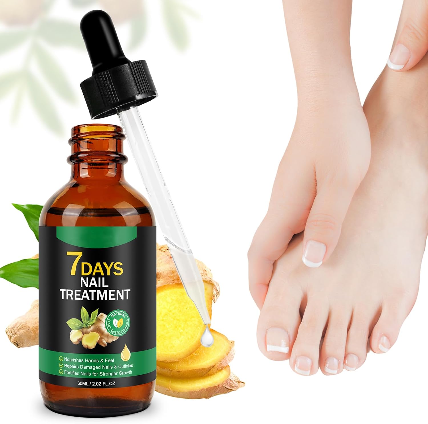 Tratamiento De Hongos En Las Uñas, Tratamiento De Hongos En Las Uñas De Jengibre Para Uñas De Manos Y Pies, 60Ml Reparadores De Uñas Solución, Fortalece La Uña, La Uña Se Regenera De Forma Natural