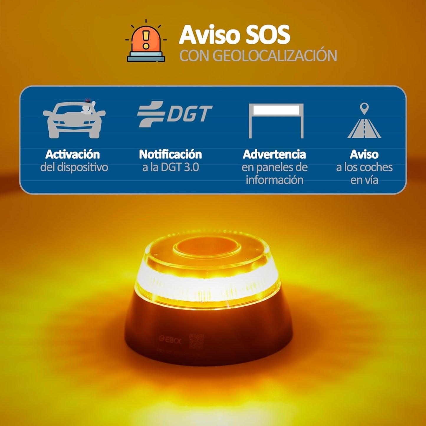 Baliza V16 IoT EBOX Homologada DGT 3.0 con Geolocalización | Luz de Emergencia 360º – Conexión GPS + eSIM Telefónica Tech hasta 2038 | Obligatoria desde Enero 2026
