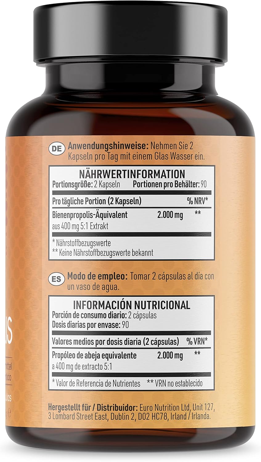 Bee Propolis (180 Cápsulas) - Propóleo De Abeja Equivalente 1000Mg X 180 Cápsulas - Complimento Alimenticio Natural