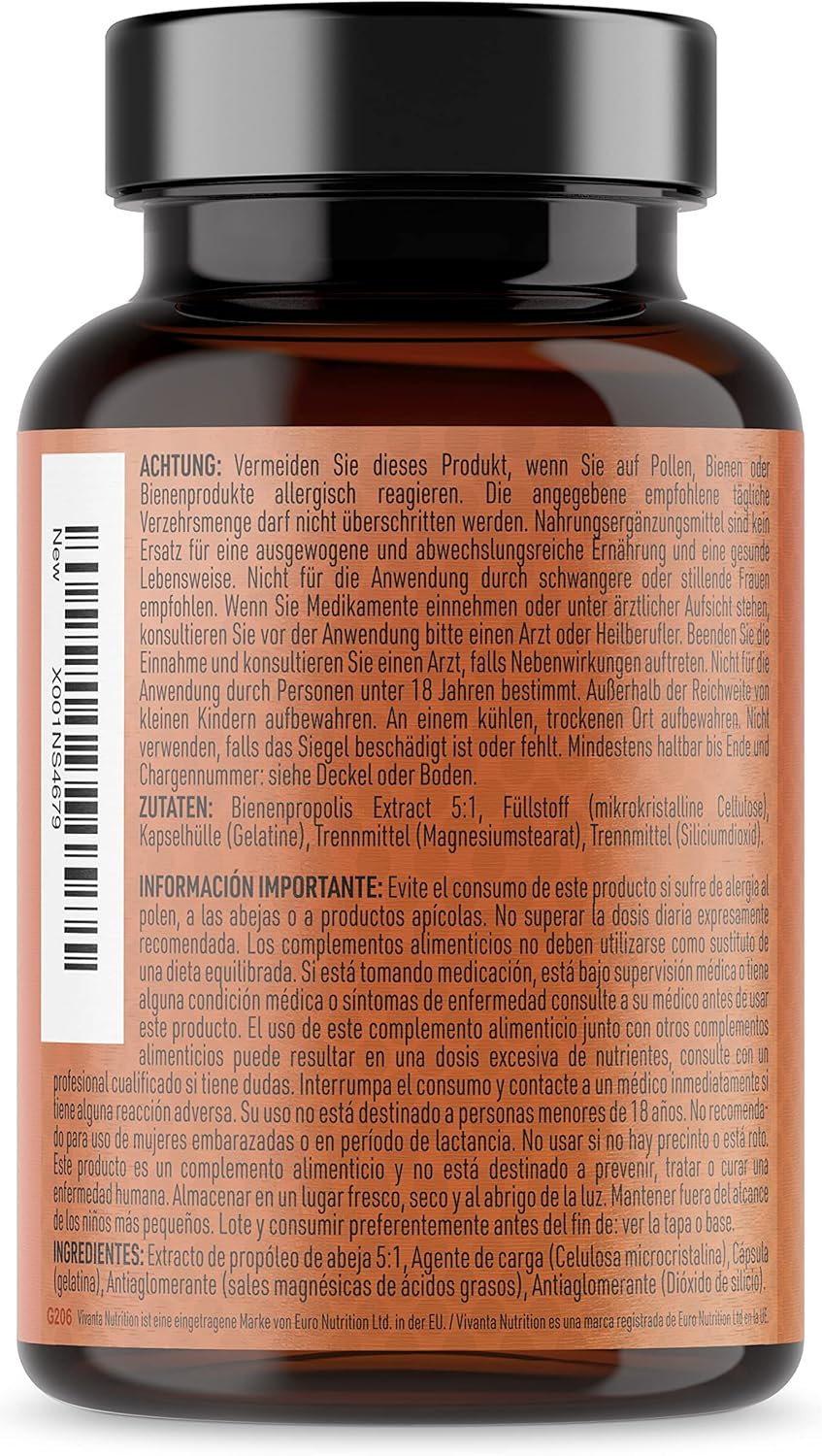 Bee Propolis (180 Cápsulas) - Propóleo De Abeja Equivalente 1000Mg X 180 Cápsulas - Complimento Alimenticio Natural