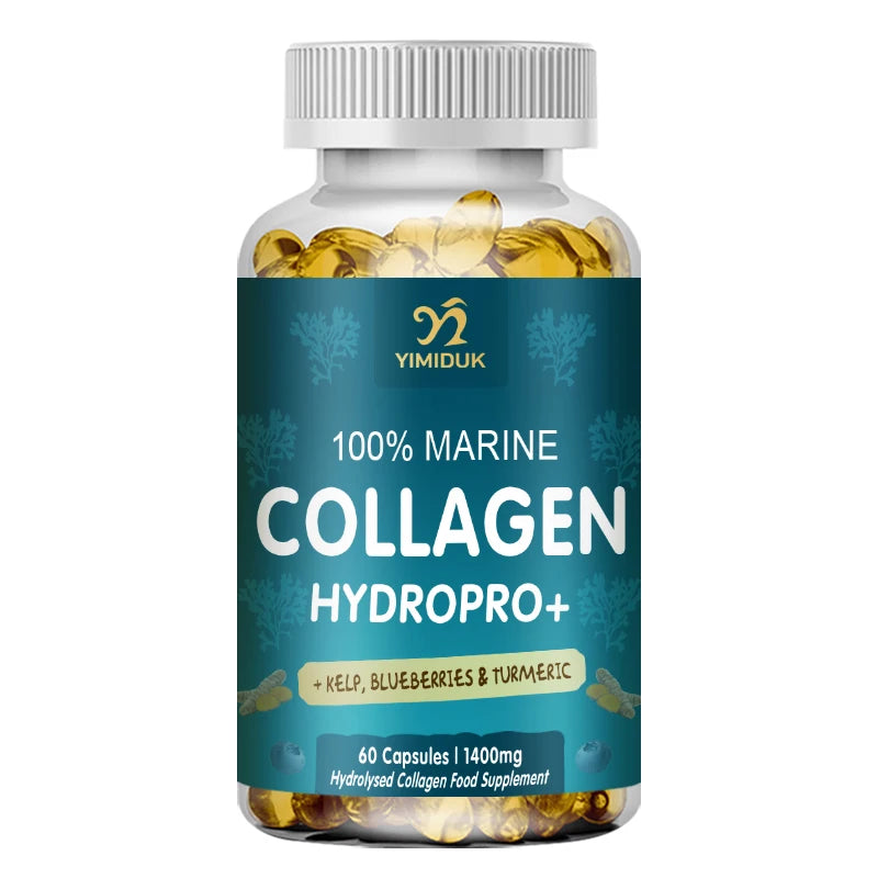 Powerful Marine Collagen - with Hyaluronic Acid, Biotin & Blueberry - 1400Mg Complex-Hydrolyzed Type 1-With Vitamins & Minerals