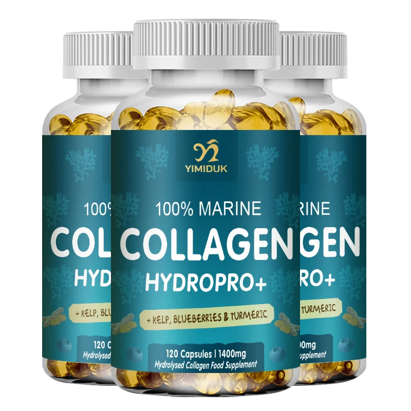 Powerful Marine Collagen - with Hyaluronic Acid, Biotin & Blueberry - 1400Mg Complex-Hydrolyzed Type 1-With Vitamins & Minerals