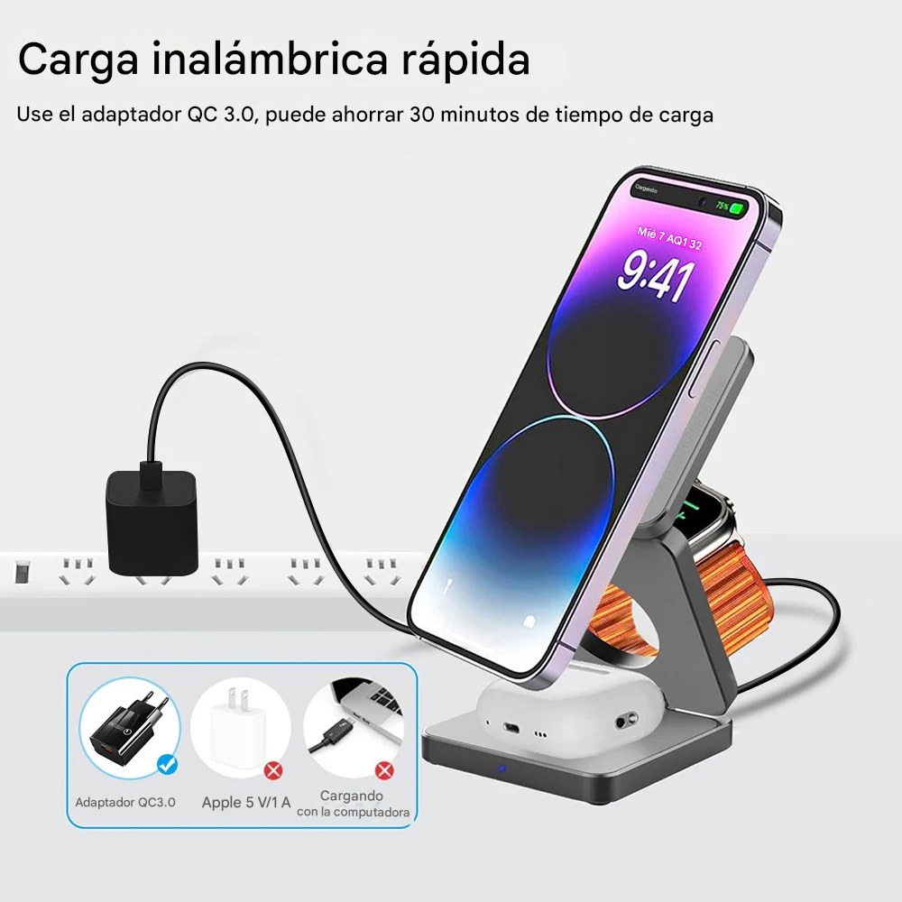 Cargador Inalámbrico 3 en 1 Magnético.