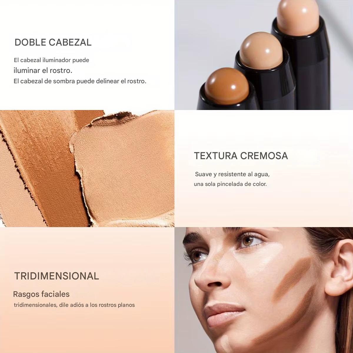 Barra de Contorno e Iluminador 2 en 1.Rostro Definido, Nariz Perfecta y Efecto V-Face Profesional