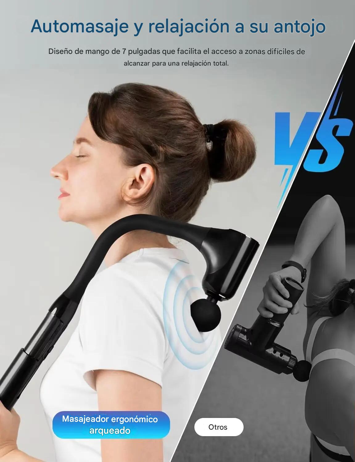 Pistola de Masaje Inteligente Curva 2025,9 Niveles de Potencia, Relajación Profunda y Diseño Ergonómico Para Masajear La Espalda Sin Ayuda