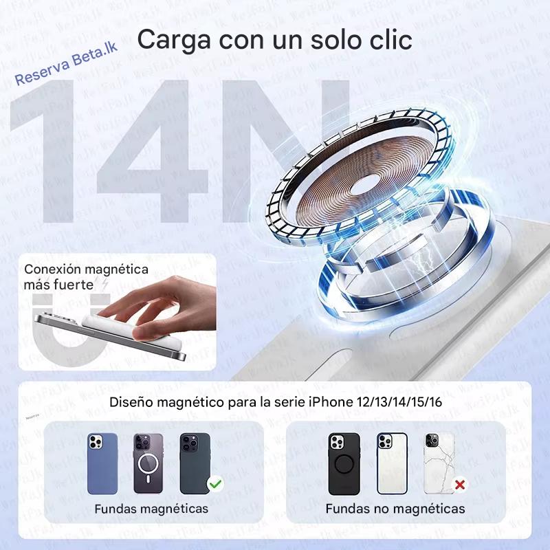 Power Bank Magnético Inalámbrico.Carga Rápida 5000mAh/10000mAh.Compatible con iPhone 12-13-14-15–16 Pro Max y Android
