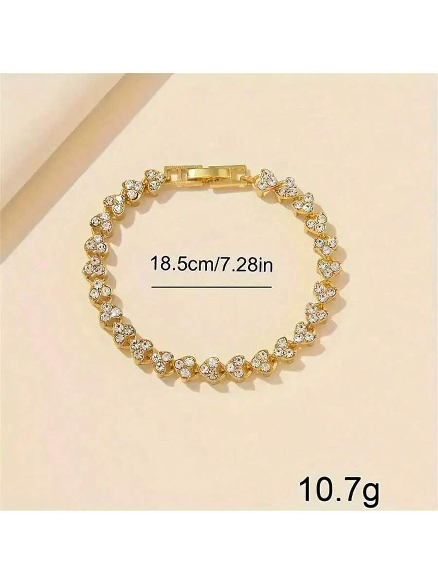 2Pcs Elegant Quartz Watch with Jewelry Accessory Set, Fashionable round Lady Wrist Watch & Rhinestone Bracelet