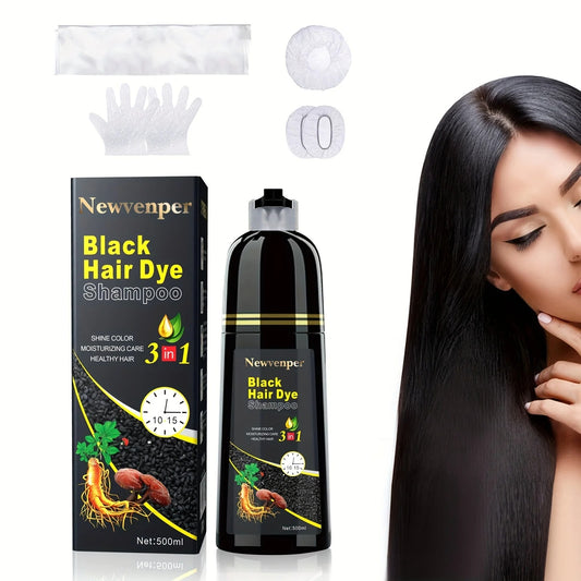 Shampoo Tinte Negro 500ML – Cabello Negro Intenso en Minutos – Fórmula Natural, Duradera y Sin Amoníaco para Hombres y Mujeres
