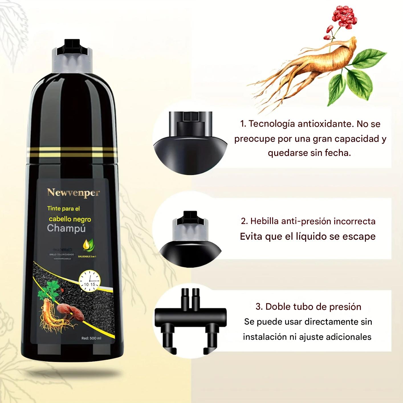 Shampoo Tinte Negro 500ML – Cabello Negro Intenso en Minutos – Fórmula Natural, Duradera y Sin Amoníaco para Hombres y Mujeres