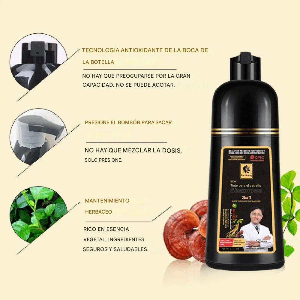 Shampoo Tinte 3 en 1 500ML – Coloración Instantánea Natural en Negro o Castaño – Fórmula Herbal, Duradera y Sin Amoníaco para Hombres y Mujeres