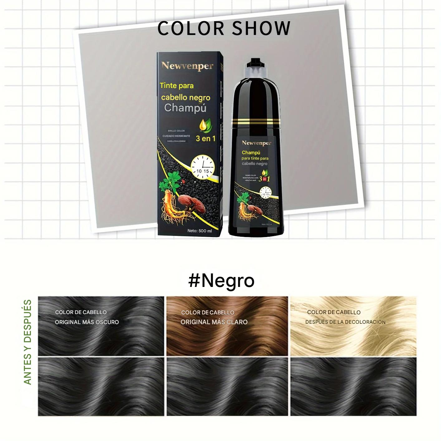 Shampoo Tinte Negro 500ML – Cabello Negro Intenso en Minutos – Fórmula Natural, Duradera y Sin Amoníaco para Hombres y Mujeres