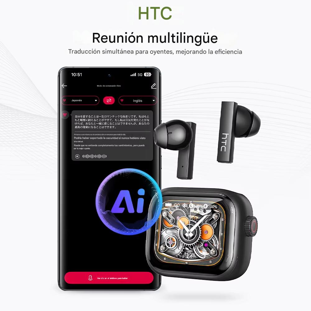 Auriculares Inteligentes HTC NE40 con Pantalla Ultra HD y Traducción AI .Bluetooth V6, Cancelación de Ruido y Control Táctil Premium