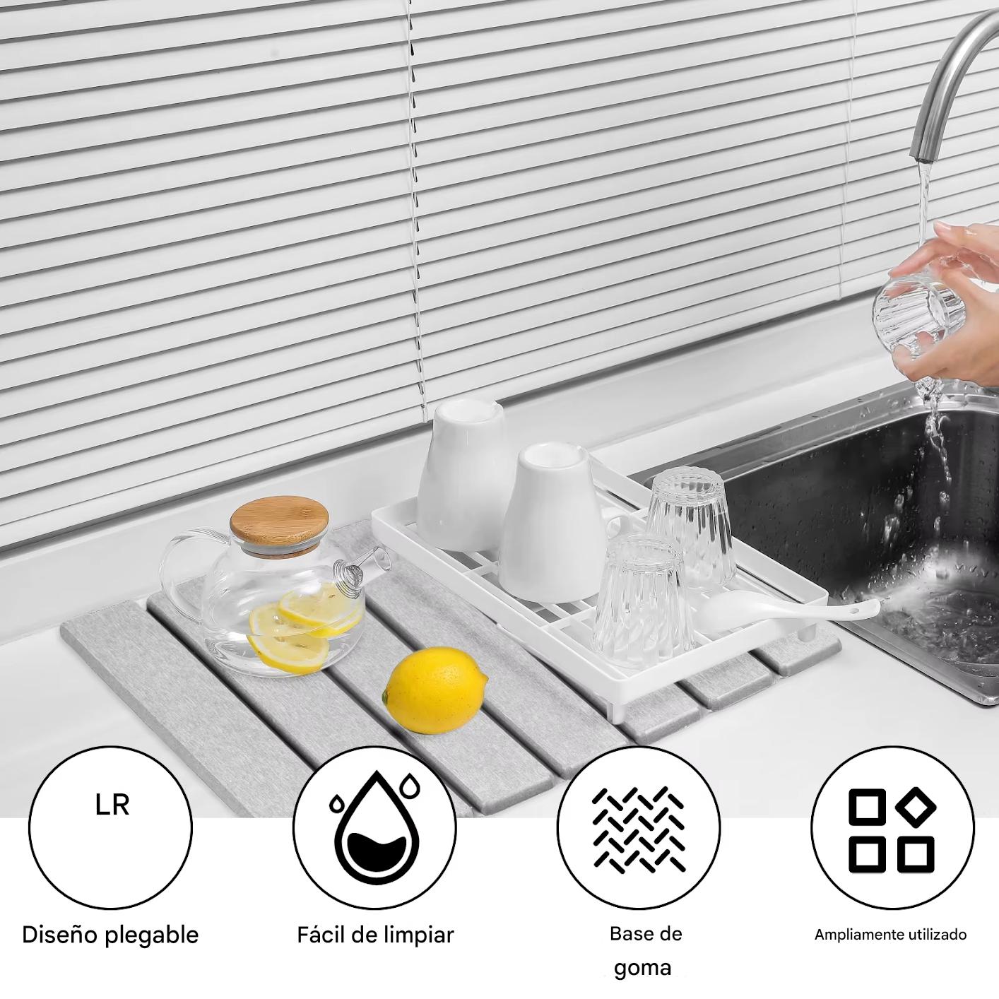 Alfombrilla de Secado de cocina de tierra de Diatomeas Plegable – Absorbente, Antideslizante y Reutilizable para Cocina  40×30 cm