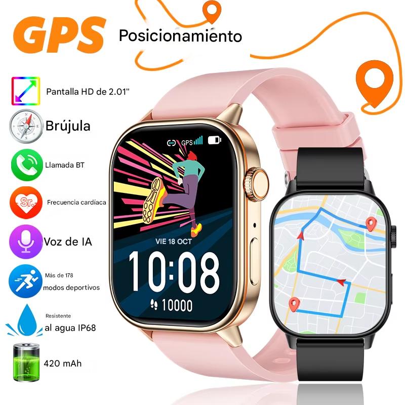 Smartwatch LIGE 2025 GPS con Pantalla HD 2.01”, Llamadas Bluetooth, Monitoreo de Salud y Brújula. Reloj Inteligente IP68 para Hombres y Mujeres