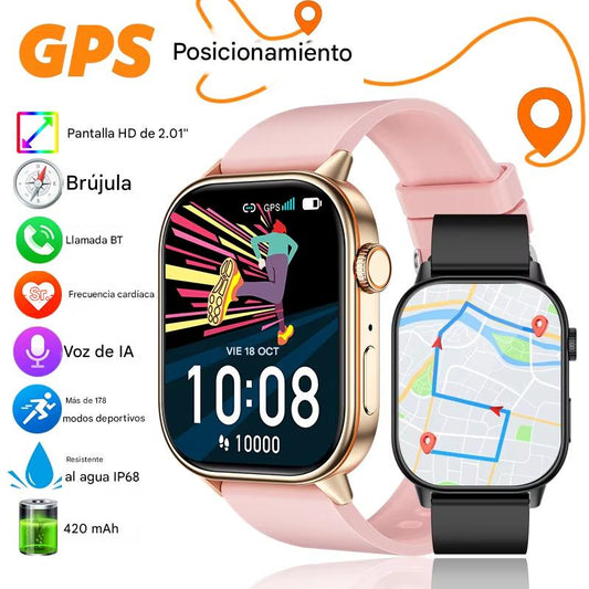 Smartwatch LIGE 2025 GPS con Pantalla HD 2.01”, Llamadas Bluetooth, Monitoreo de Salud y Brújula. Reloj Inteligente IP68 para Hombres y Mujeres