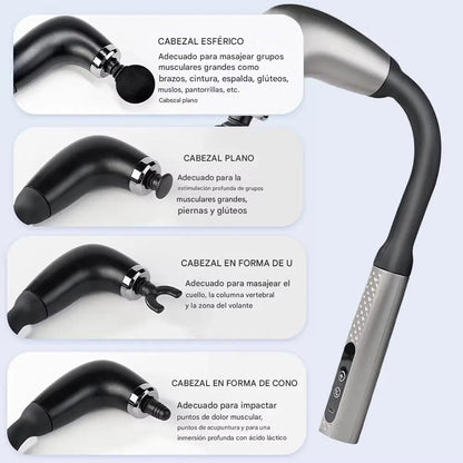 Pistola de Masaje Inteligente Curva 2025,9 Niveles de Potencia, Relajación Profunda y Diseño Ergonómico Para Masajear La Espalda Sin Ayuda