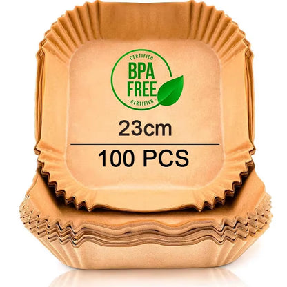 100 Pcs Air Fryer Paper Liners for Cosori Ninja 20-24Cm Square Perforated Air Fryer Parchment Paper Disposable Oven Baking Trays