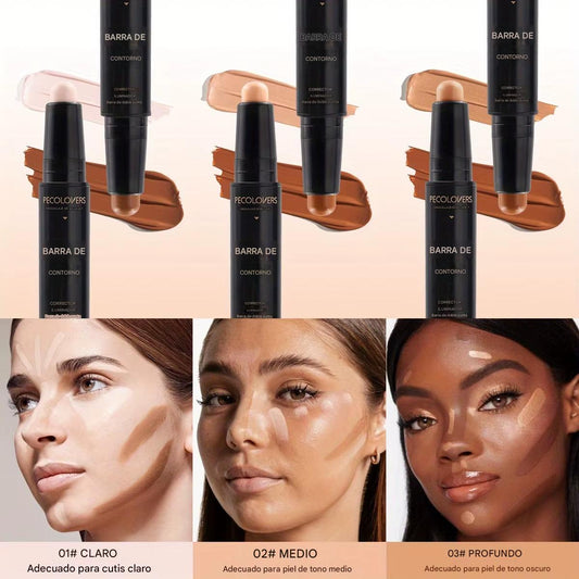 Barra de Contorno e Iluminador 2 en 1.Rostro Definido, Nariz Perfecta y Efecto V-Face Profesional