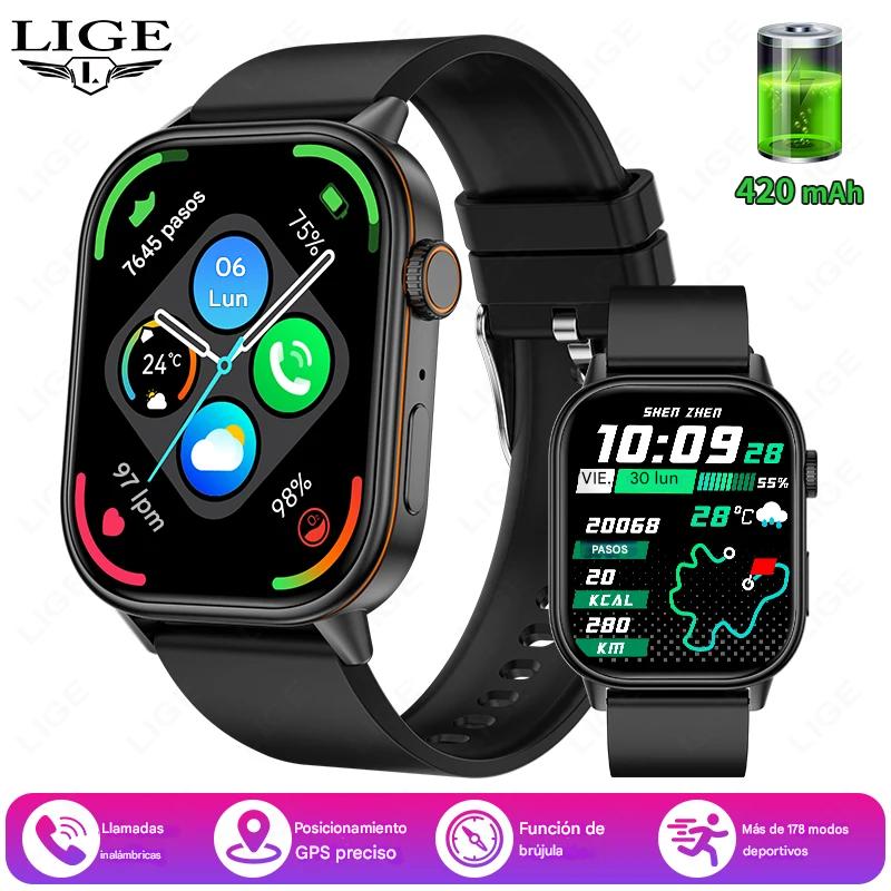 Smartwatch LIGE 2025 GPS con Pantalla HD 2.01”, Llamadas Bluetooth, Monitoreo de Salud y Brújula. Reloj Inteligente IP68 para Hombres y Mujeres