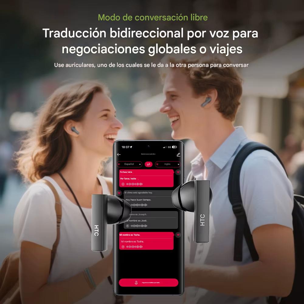 Auriculares Inteligentes HTC NE40 con Pantalla Ultra HD y Traducción AI .Bluetooth V6, Cancelación de Ruido y Control Táctil Premium