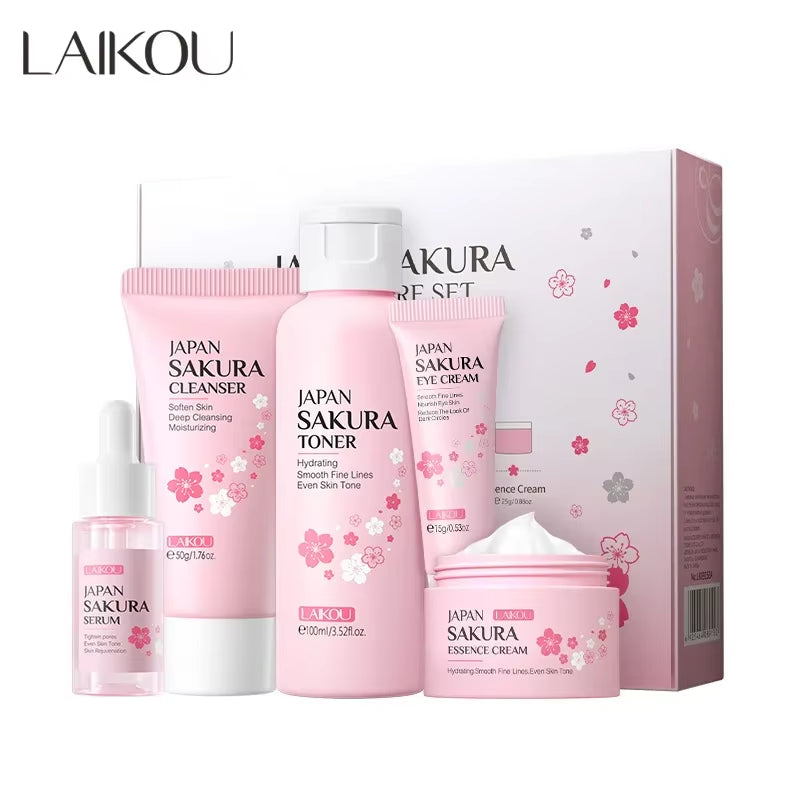 Sakura Kit Skin Care Sets Moisturizing and Reducing Fine Lines Cleansing Pore Product 5-Piece Korean Christmas Gift Set