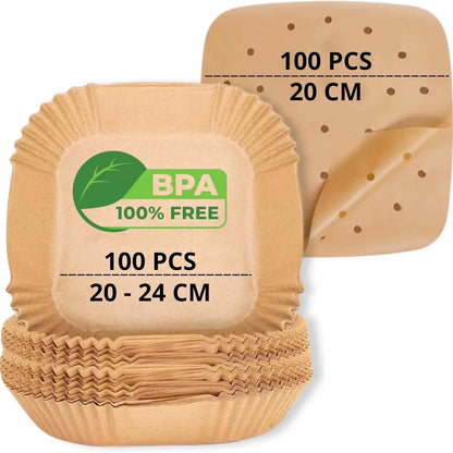 100 Pcs Air Fryer Paper Liners for Cosori Ninja 20-24Cm Square Perforated Air Fryer Parchment Paper Disposable Oven Baking Trays