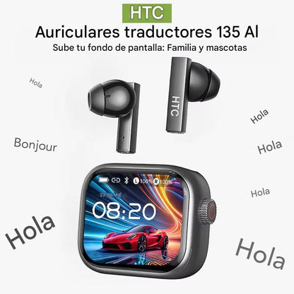 Auriculares Inteligentes HTC NE40 con Pantalla Ultra HD y Traducción AI .Bluetooth V6, Cancelación de Ruido y Control Táctil Premium