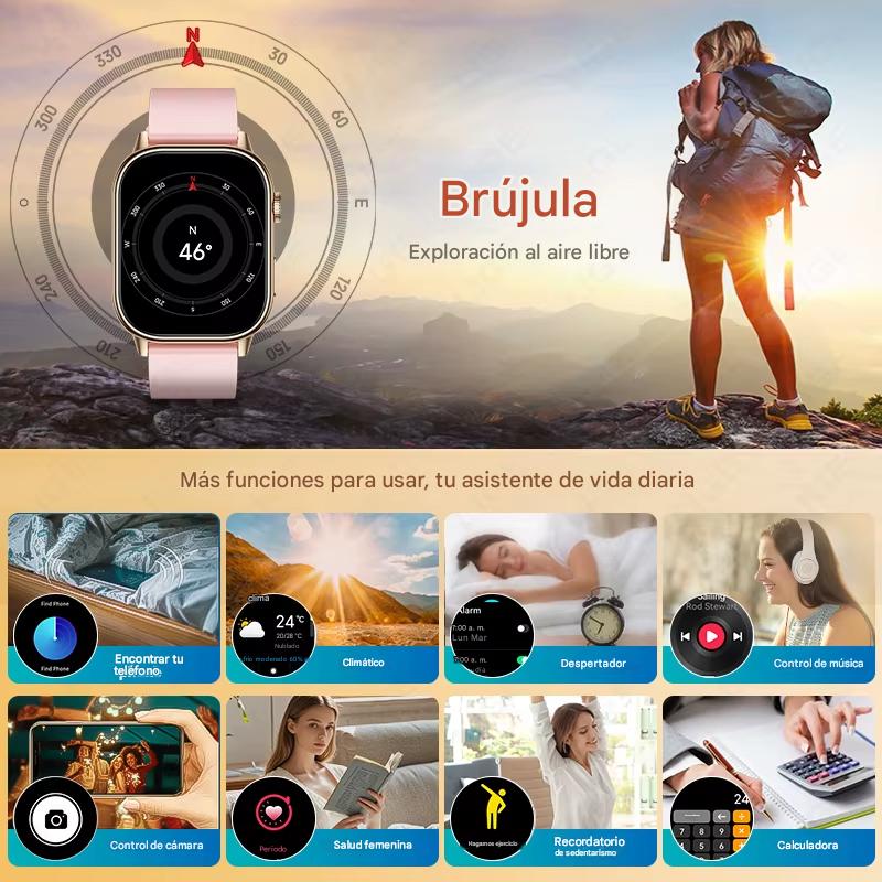Smartwatch LIGE 2025 GPS con Pantalla HD 2.01”, Llamadas Bluetooth, Monitoreo de Salud y Brújula. Reloj Inteligente IP68 para Hombres y Mujeres