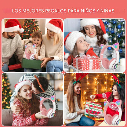 Audífonos Bluetooth con Orejas de Gato LED – Para Niñas y Gamers