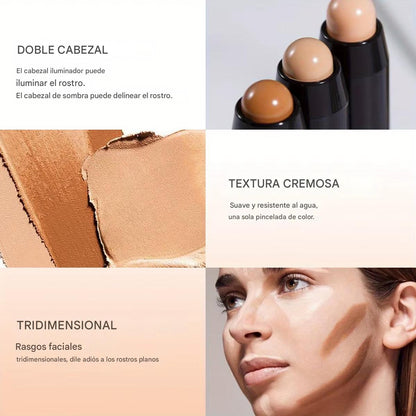 Barra de Contorno e Iluminador 2 en 1.Rostro Definido, Nariz Perfecta y Efecto V-Face Profesional