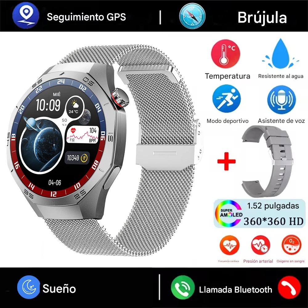 Smartwatch Deportivo 2025 con Pantalla AMOLED, GPS, Llamadas Bluetooth y Monitoreo de Salud. Reloj Inteligente Impermeable para Android y iOS