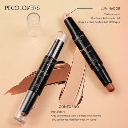Barra de Contorno e Iluminador 2 en 1.Rostro Definido, Nariz Perfecta y Efecto V-Face Profesional