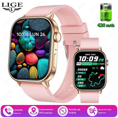 Smartwatch LIGE 2025 GPS con Pantalla HD 2.01”, Llamadas Bluetooth, Monitoreo de Salud y Brújula. Reloj Inteligente IP68 para Hombres y Mujeres