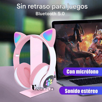 Audífonos Bluetooth con Orejas de Gato LED – Para Niñas y Gamers
