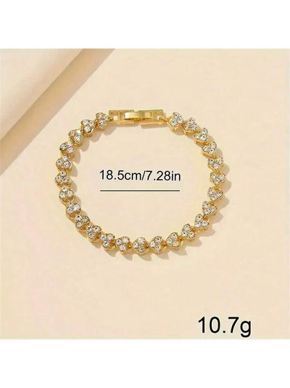 2Pcs Elegant Quartz Watch with Jewelry Accessory Set, Fashionable round Lady Wrist Watch & Rhinestone Bracelet