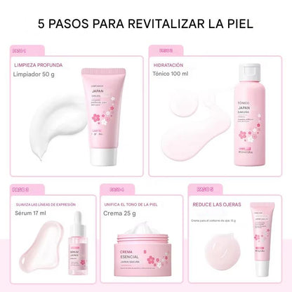Coffret de Soins Visage Sakura 5-en-1 – Hydratation Profonde, Anti-Taches et Anti-Rides. Cadeau Coréen Premium