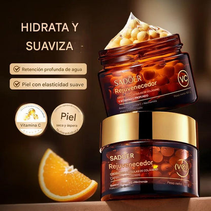 Crema Facial Antiedad con Cápsulas de Vitamina C + Colágeno – Reafirmante, Antiarrugas y Aclarante