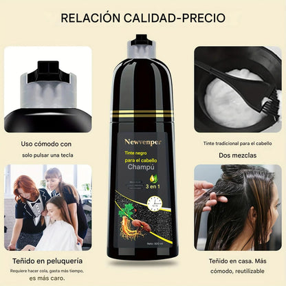 Shampoo Tinte Negro 500ML – Cabello Negro Intenso en Minutos – Fórmula Natural, Duradera y Sin Amoníaco para Hombres y Mujeres
